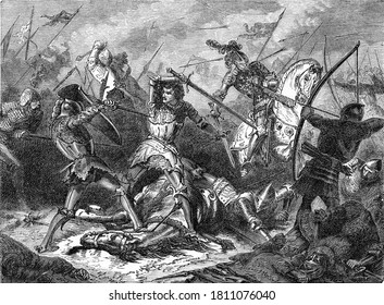 Battle Of Agincourt, Vintage Engraving. From Popular France, 1869.