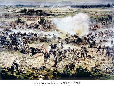 The Battle Of Gettysburg, Pickett's Charge, July 3, 1863, Portion Of A Panoramic Painting By Paul Philippoteaux.