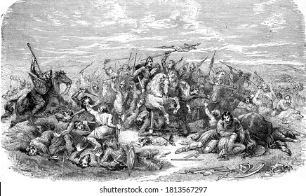 Battle of Hastings, Vintage engraving. From Popular France, 1869.