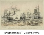 Battle of Lake Erie. American and British battleships in close quarters on Lake Erie engaged in battle September 10 1813.