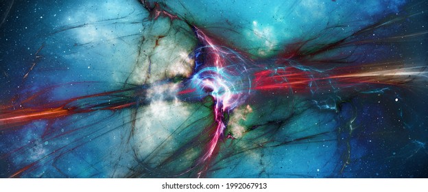 Battle of matter and antimatter in space, dark matter, dark energy, computer generated abstract background, 3D rendering