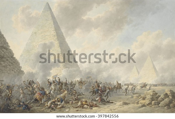 ピラミッドの戦い Dirk Langendijk 1803 オランダ水彩画 1798年 ナポレオンのフランス軍はエジプトのマムルックスを破った のイラスト素材