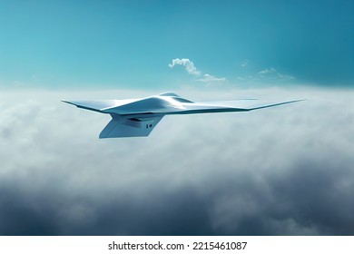 Battle War Drone Flying In The Sky, An Unmanned Combat Aerial Vehicle, Controlled By War Ground Control Station. Extensively Used In The Russia-Ukraine War In 2022 As Kamikaze Drones. 3D Rendering.