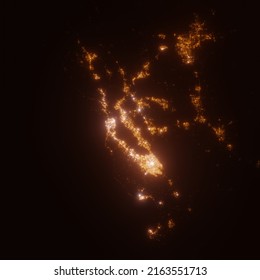 Bay Area (California, USA) Street Lights Map. Satellite View On Modern City At Night. Imitation Of Aerial View On Roads Network. 3d Render, High Resolution