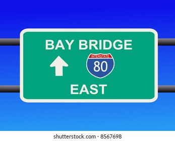 Bay Bridge Interstate 80 sign San francisco illustration JPG