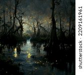 bayou painting atmospheric creepy dark dramatic digital illustration.
