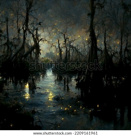 bayou painting atmospheric creepy dark dramatic digital illustration. Stok fotoğraf © 