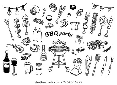 BBQ illustration set - hand-drawn monochrome line drawing - Powered by Shutterstock