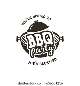 BBQ party label. Invitation to grill, barbeque event. Isolated on white background. Vintage black monochrome design. silhouette. - Powered by Shutterstock