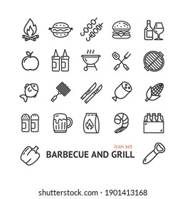 Bbq Signs Black Thin Line Icon Set Include of Fish, Hamburger, Ketchup and Flame. illustration of Icons Barbecue - Powered by Shutterstock