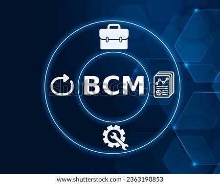 BCM Business continuity management concept with icons of briefcase and loop for risk mitigation