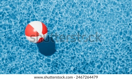 Beach ball in the empty clear pool. Fresh clear water. Summer holidays banner. Swimming pool top view. 3d render. 3D Illustration