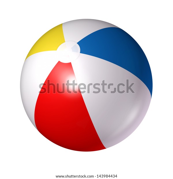 白い背景にビーチボール プールや海での夏の楽しみのシンボルとして 赤い青と黄色の縞の入ったプラスチックの球が描かれています のイラスト素材