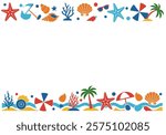 Beach Border Clip Art. This image shows a colorful beach-themed border with various sea elements. Vector illustration design.