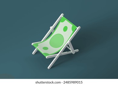 Beach chair in the shape of a paper dollar on a green background. Buying a tour, planning a vacation budget. 3d rendering - Powered by Shutterstock