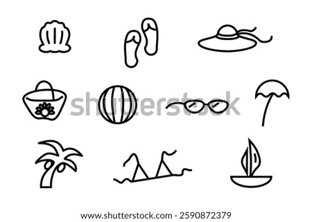 Beach Day Simple Icon Set