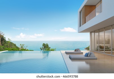 Beach house with pool in modern design - 3d rendering