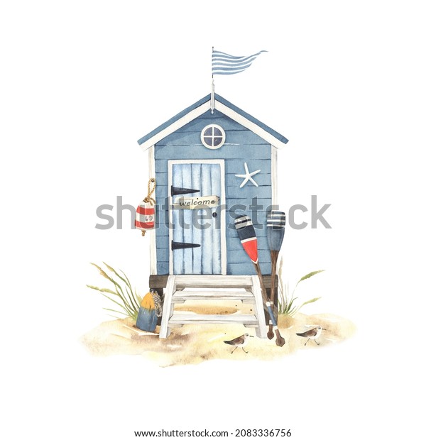 Beach Hut Blue Color Decorations Elements Stock Illustration 2083336756 ...