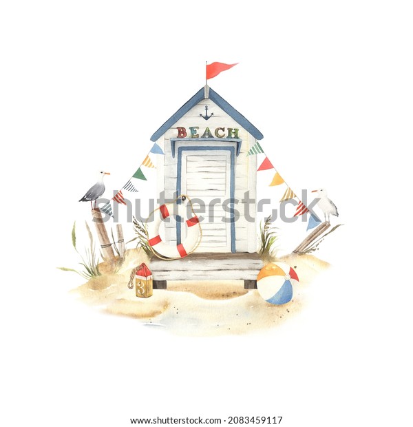 Beach Hut White Color Decorations Elements Stock Illustration ...