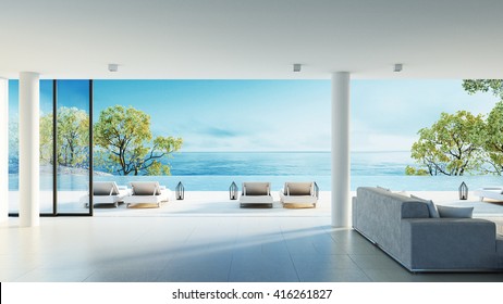 Beach living on Sea view / 3d rendering
