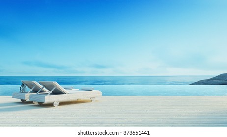 Beach lounge - Sundeck on Sea view for vacation and summer / 3d render 