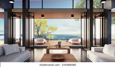 Beach luxury living on Sea view / 3d render