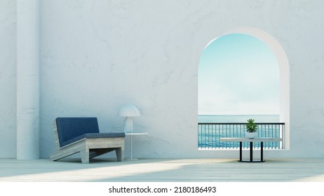 Beach Luxury Outdoor Living - Santorini Island Style - 3D Rendering 