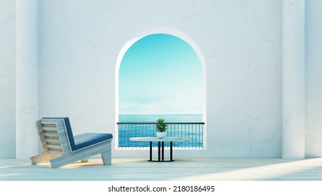 Beach Luxury Outdoor Living - Santorini Island Style - 3D Rendering 