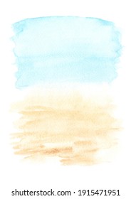 Beach Sand Sea Background, Hand Drawn Watercolor Illustration