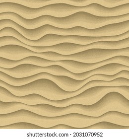 
Beach Sand Waves Background In Top View. Sandy Dunes Rippling Waves Pattern. Desert Surface Terrain, Seamless Texture. View From Above. Illustration.