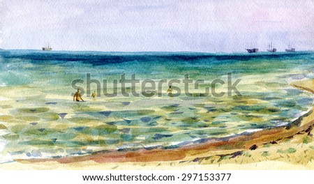 beach sea watercolor painting