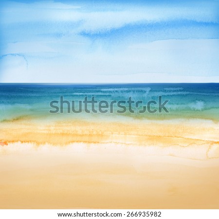 beach and tropical sea watercolors painting
