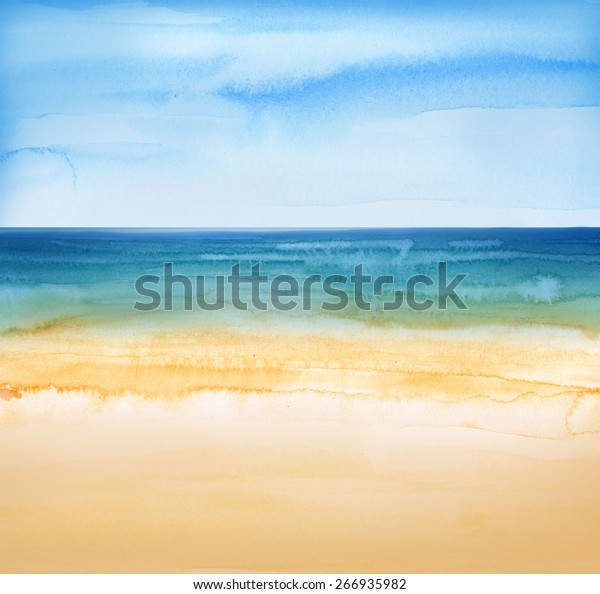 海岸と熱帯の海水彩画 のイラスト素材