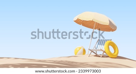 Image, Stock Photo Beach chair, sandy beach, sea and sun breaks through clouds with its rays