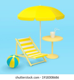 Beach Vacation, Illustration On The Theme Of Summer, Vacation, Tourism. 3d Rendering.