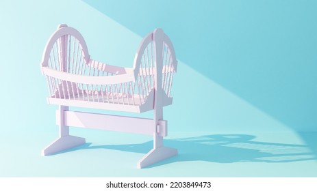 Beam Of Light On A Pink Empty Crib. 3d Rendering