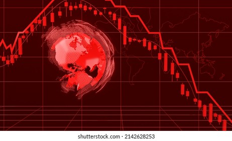 Bear Market Stock Chart On Red Background,stock Market Crash,business Finance And Investment,3d Rendering