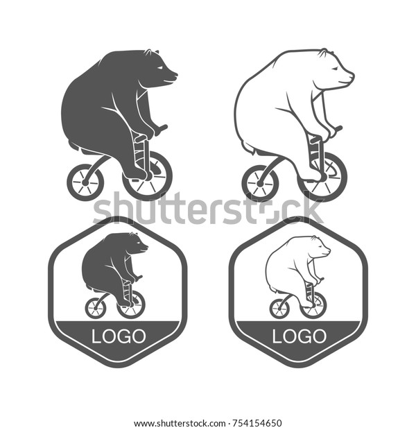 Bear On Bicycle Minimalistic Emblem Logo Stock Illustration 754154650