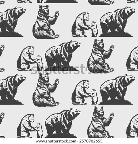 bear silhouettes vector icon seamless pattern background
