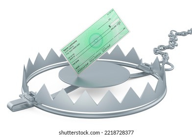 Bear Trap With Bank Check, 3D Rendering Isolated On White Background