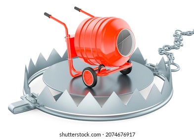 Bear Trap With Cement Mixer, 3D Rendering Isolated On White Background