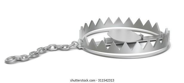 Bear Trap On Isolated White Background, Side View