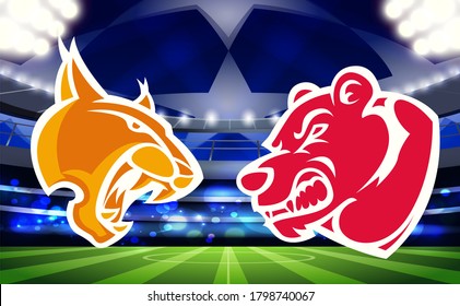 Bear Versus Lynx Abstract Mascot Logos On A Soccer Field, Final Match,  Illustration, PSG, Bayern Munich