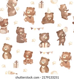 Bear Watercolor Seamless Pattern Illustration For Kids