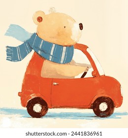 Bear at the Wheel - Adorable Illustration - Powered by Shutterstock