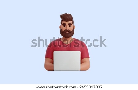 A Beard Man Using Laptop 3D Illustration