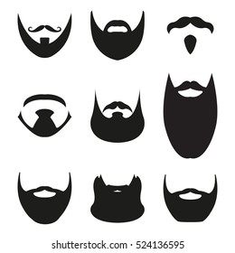 Beard set isolated on white background. Different silhouettes of beard.