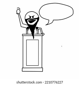 Bearded Man Giving Sermon With Scary Face. Flat Cartoon Vector Illustration