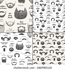 Beards and mustaches pattern set. Linear men hairstyle for barber shop