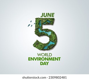 Beat plastic pollution - World Environment day 2023 concept 3d illustration design. Happy Environment day, 05 June. World map with Environment day text 3d background illustration.  - Powered by Shutterstock